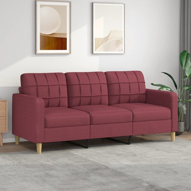 Trivietė sofa, raudonojo vyno spalvos, 180cm, audinys