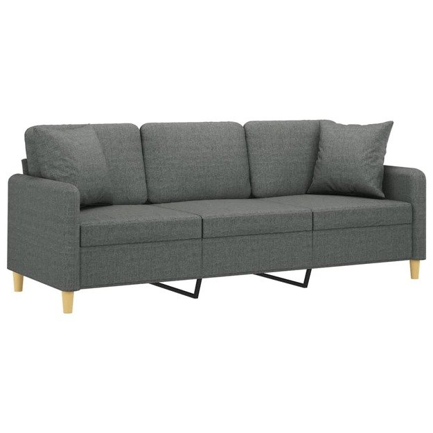 Trivietė sofa su pagalvėlėmis, tamsiai pilka, 180cm, audinys