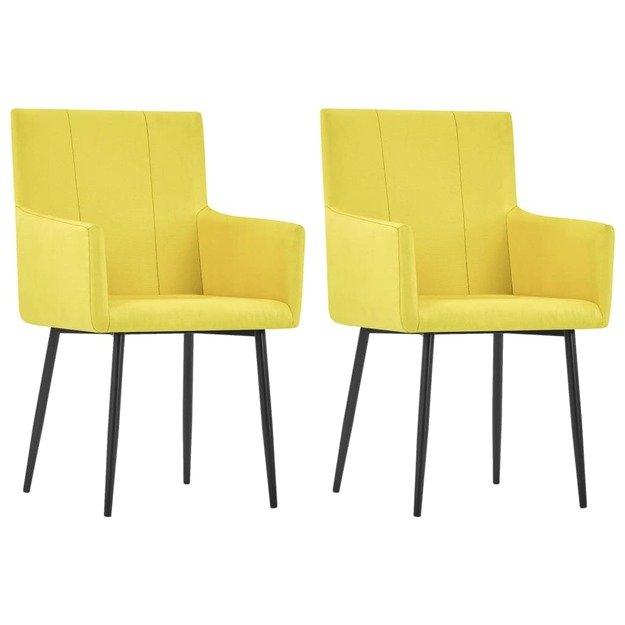 Valgomojo kėdės su porankiais, 2vnt., geltonos, audinys