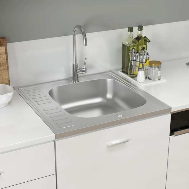Virtuvės plautuvė su padėklu, sidabrinė, 600x600x155mm, plienas