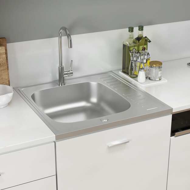 Virtuvės plautuvė su padėklu, sidabrinė, 600x600x155mm, plienas