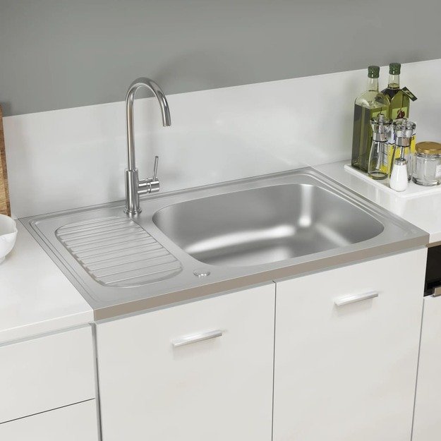 Virtuvės plautuvė su padėklu, sidabrinė, 800x500x155mm, plienas