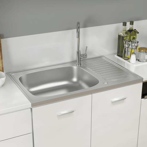 Virtuvės plautuvė su padėklu, sidabrinė, 800x500x155mm, plienas