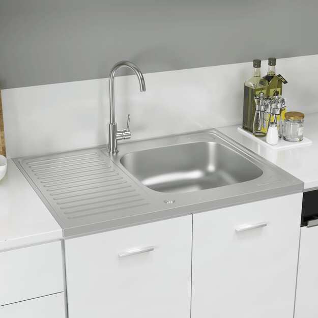 Virtuvės plautuvė su padėklu, sidabrinė, 800x600x155mm, plienas